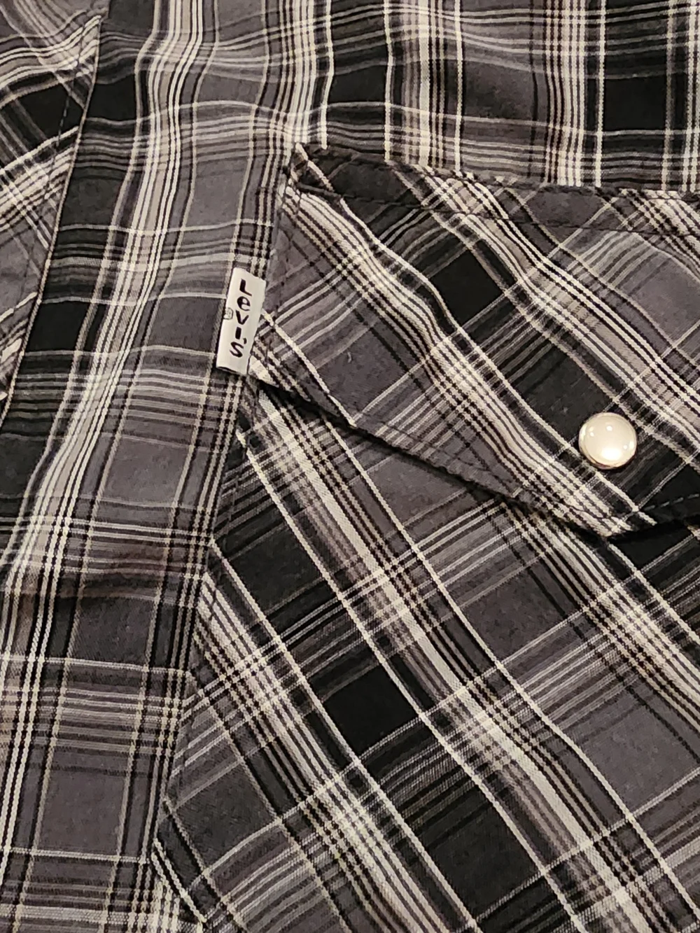 Levi's Gray and Black Plaid Snap-Front Button-Down Shirt Men's XL